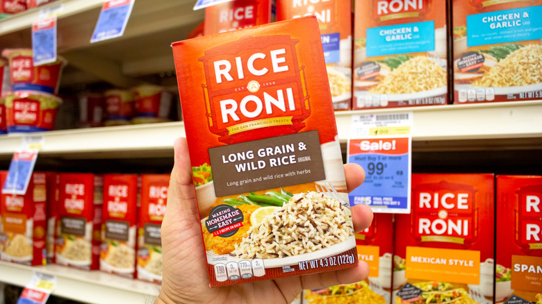 holding box of Rice a Roni