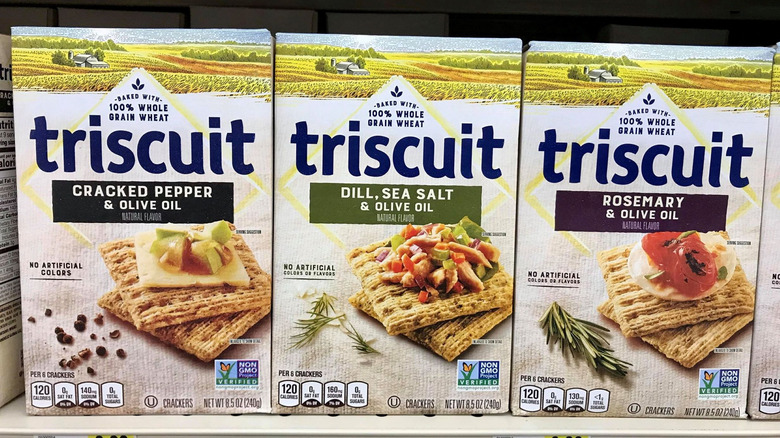 Flavored triscuits on store shelf