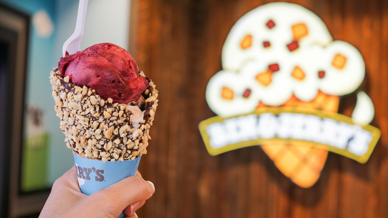 Ben & Jerry's cone with sign