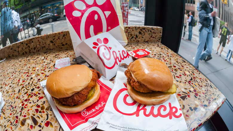 Chick-Fil-a sandwiches on counter