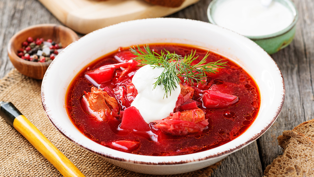 Bowl of red borscht