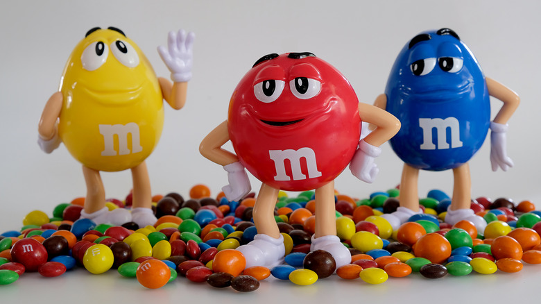 M&M mascots surrounded by candies 