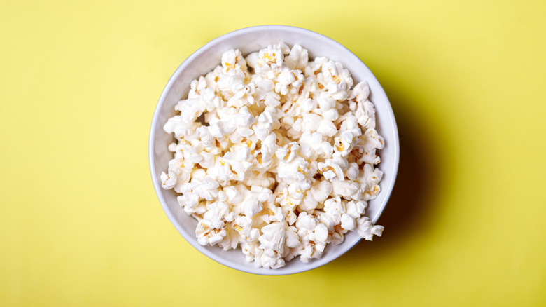 Popcorn in a white bowl