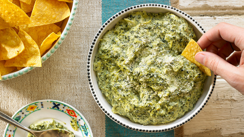 Chips and spinach artichoke dip
