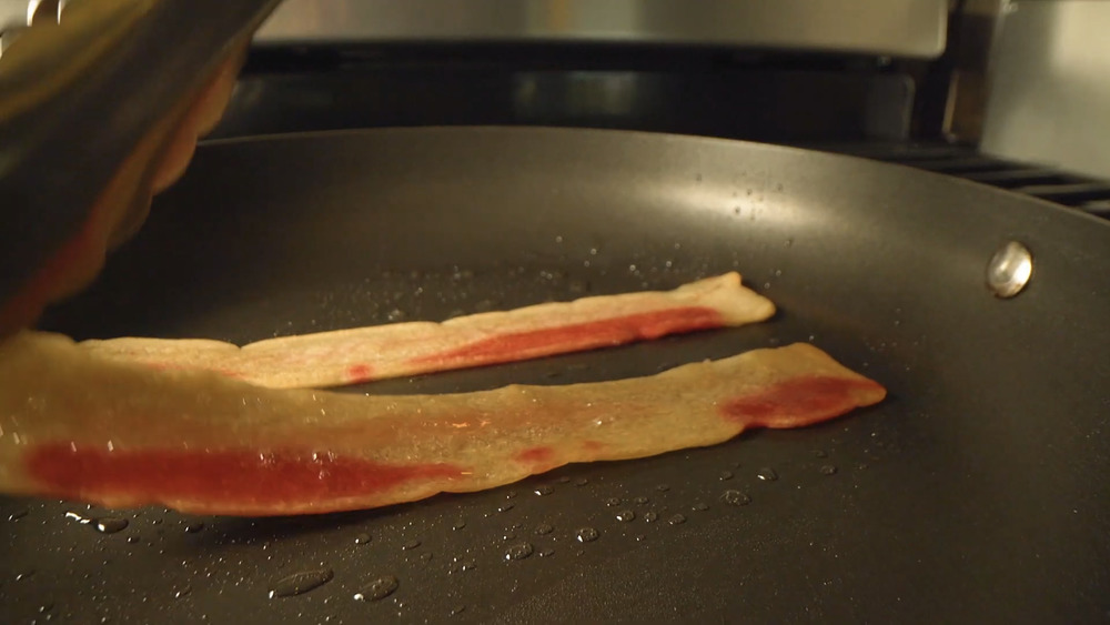 Hooray bacon in the frying pan