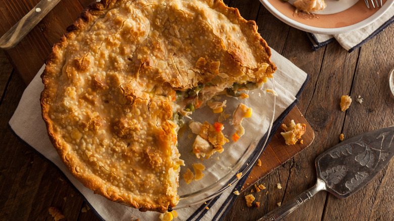 Pot pie with slice taken out