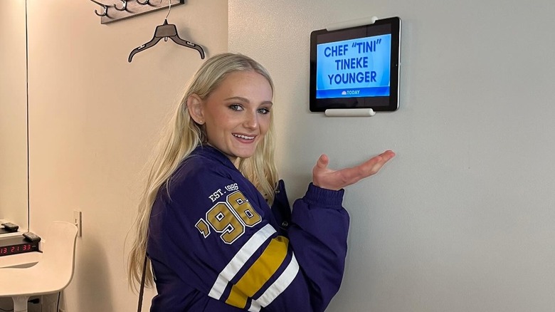 Tineke Younger poses next to her name in a dressing room at The Today Show