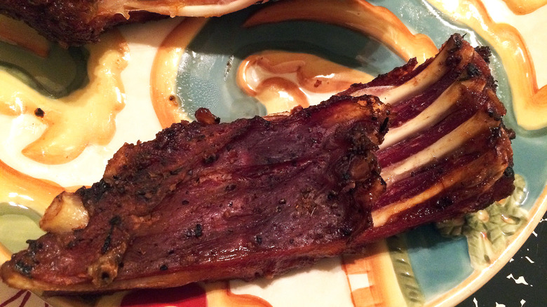 A rack of grilled alligator ribs