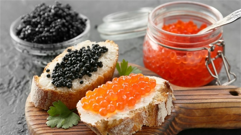 Caviar on a stack of blinis 
