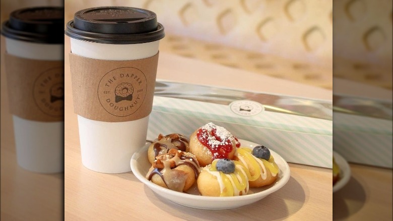 Donuts on a plate and coffee