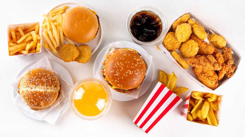 Fast food on white background
