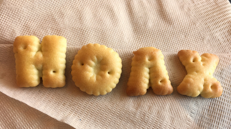 crackers spelling out word hoax