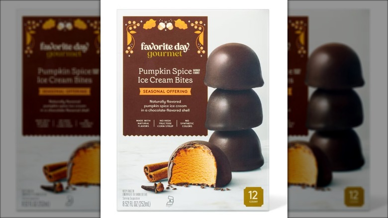 box of pumpkin spice flavored chocolate covered ice cream bites