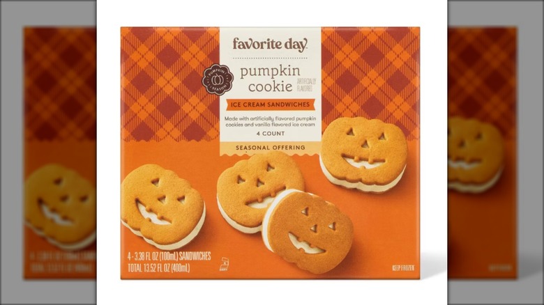 package of pumpkin shaped ice cream sandwiches