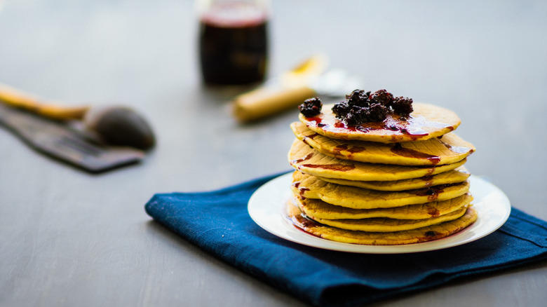 pancakes topped with fruit compote