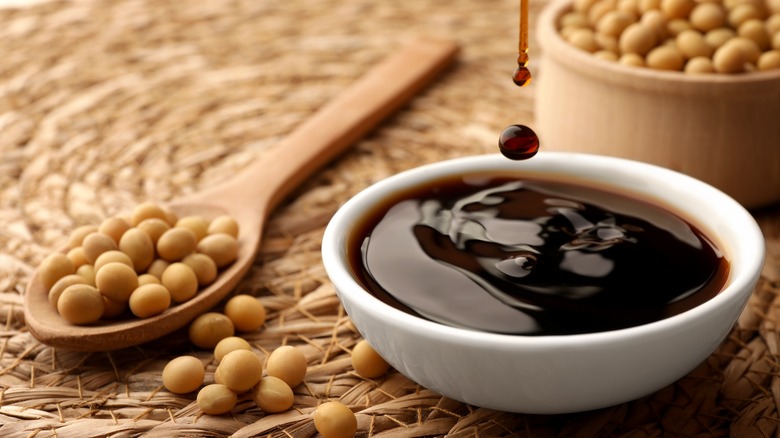 soy sauce in a bowl