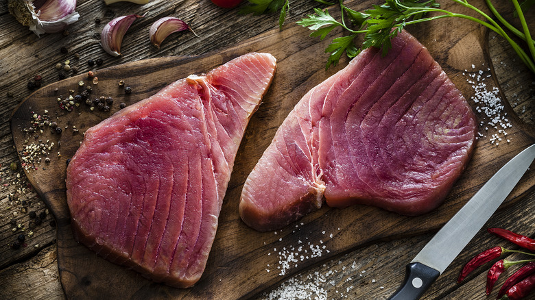 Fresh raw tuna steaks