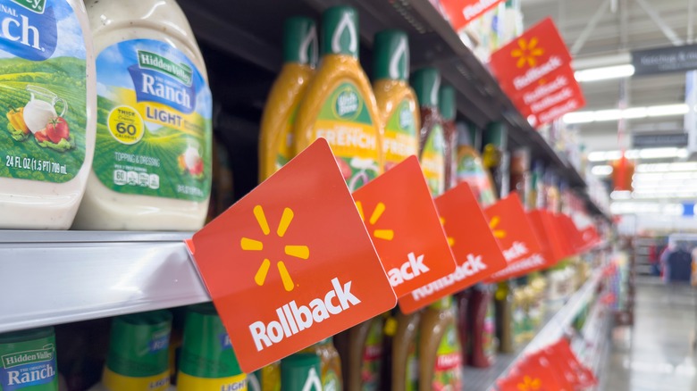 Walmart shelf with rollback flags