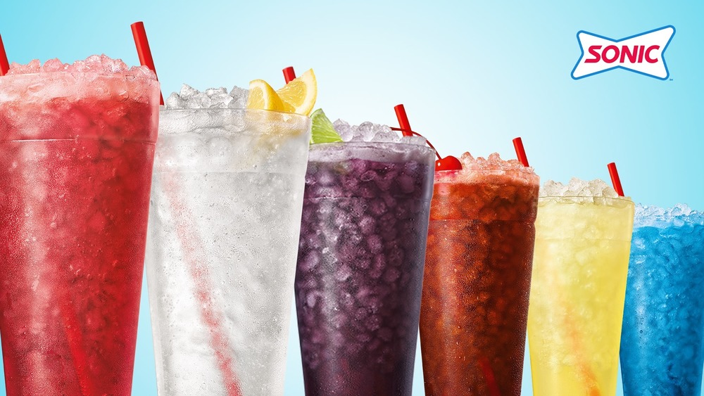 Sonic's ice drinks lined up in a row