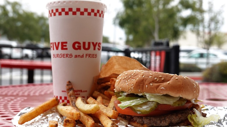Five Guys burger meal with drink