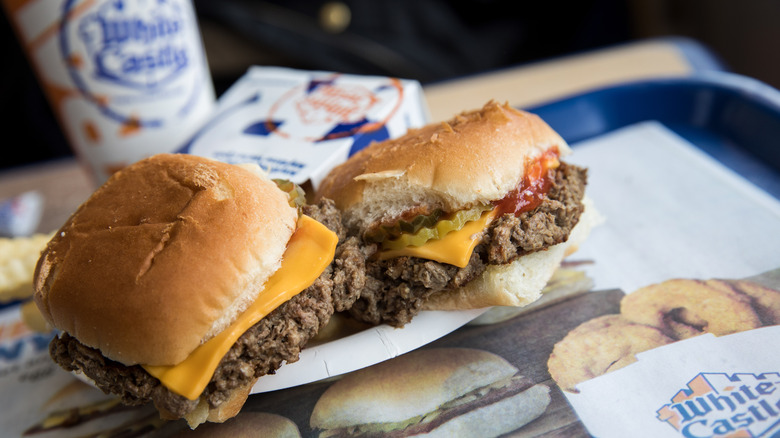 tray with White Castle burgers