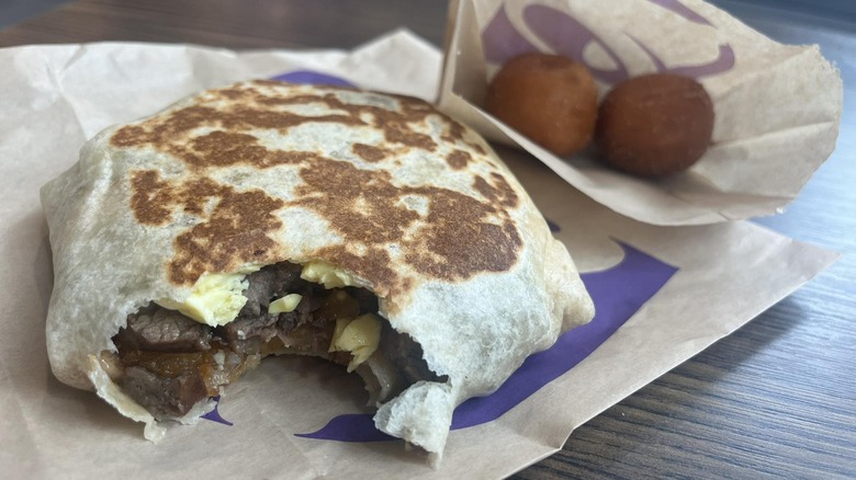 Breakfast Crunchwrap and donuts from Taco bell