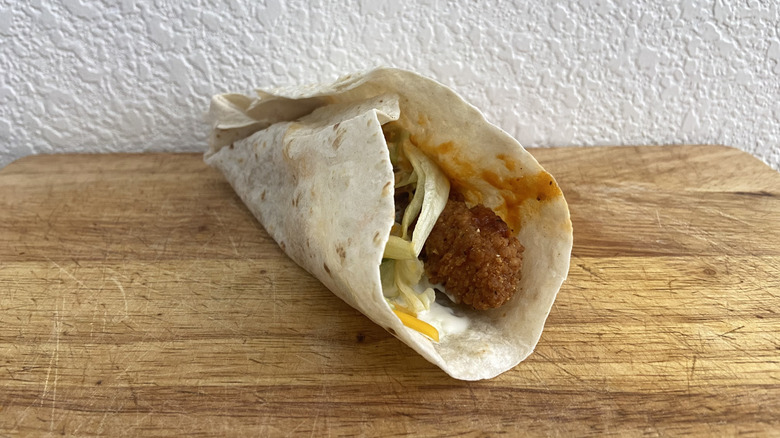 Spicy Crispy Jack Wrap on cutting board