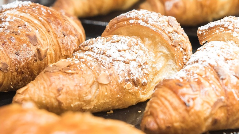 Croissants on rack close up