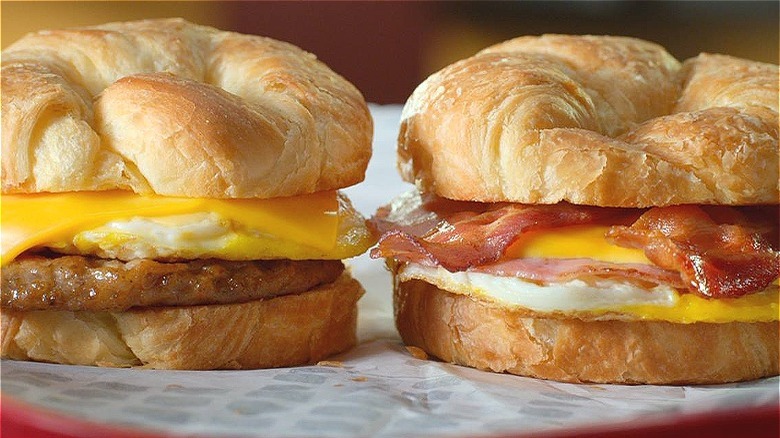 Croissant sandwiches on tray
