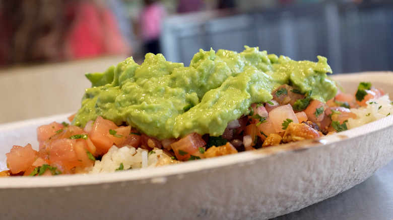 Guacamole on burrito bowl