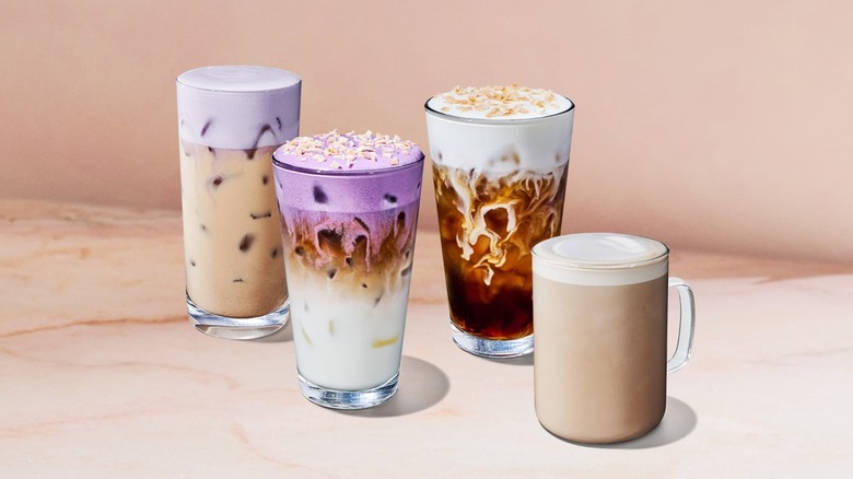 Assorted chai beverages from Starbucks.