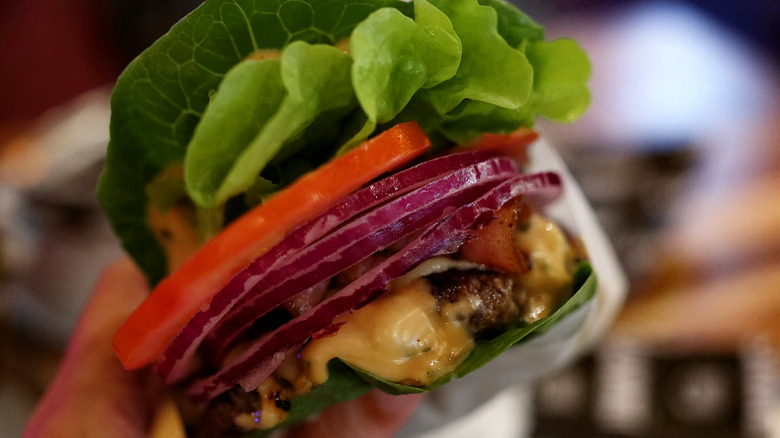 burger wrapped in lettuce
