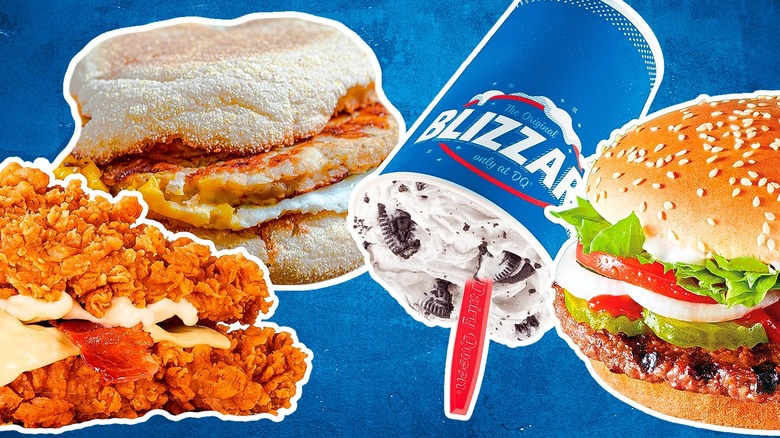composite image of fast food menu items on blue background