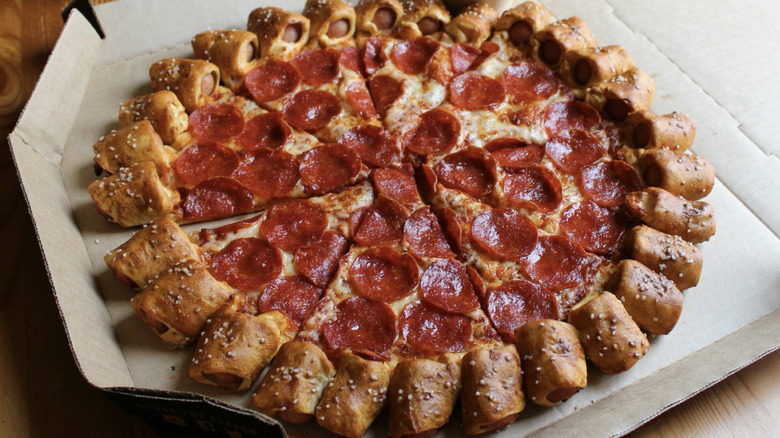 Pepperoni pizza with cocktail hotdog crust