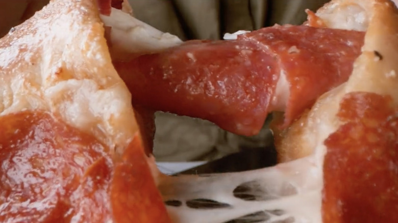 Close up of pepperoni stuffed crust