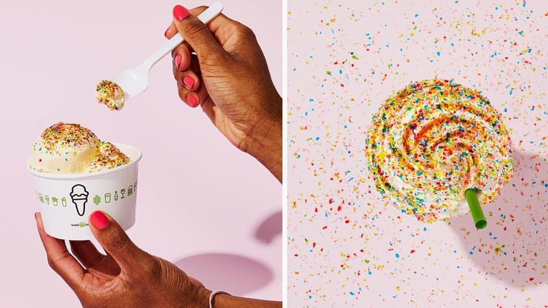 Sprinkle ice cream and milkshake with sprinkles