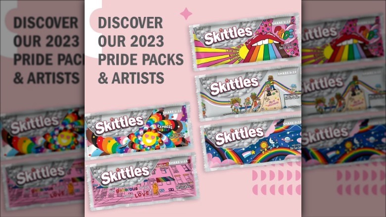 Five packs of Pride Skittles