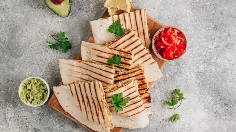 Quesadillas on a wooden block