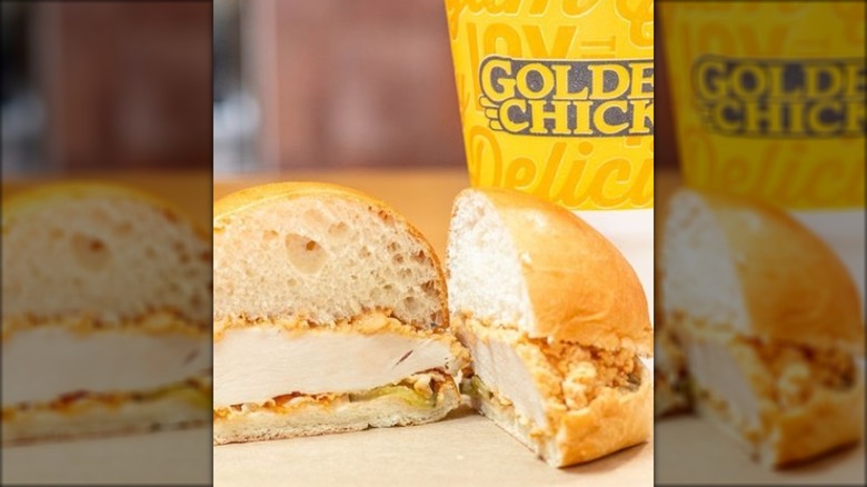 Sliced chicken sandwich