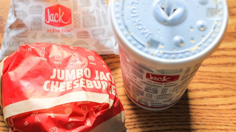 Jack in the Box cheeseburger in wrapper