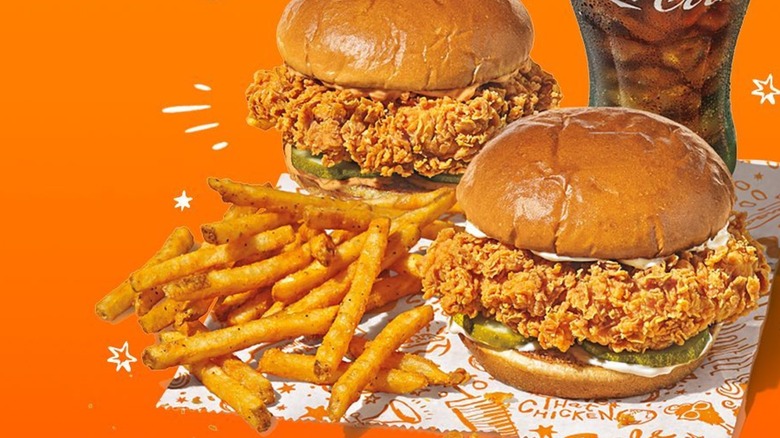 Popeyes two chicken sandwiches drink and fries