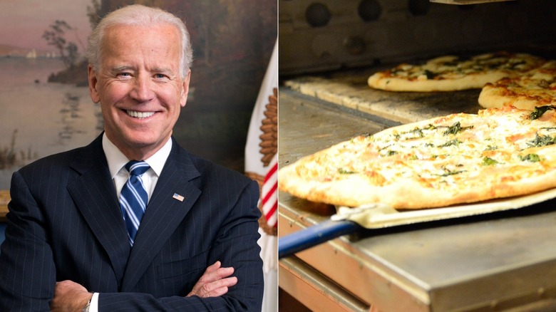 Vice President Joe Biden and a New Haven style pizza