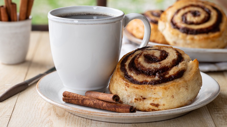 Cinnamon roll and a cup of coffee