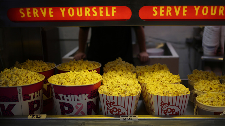 Buckets of movie theater popcorn