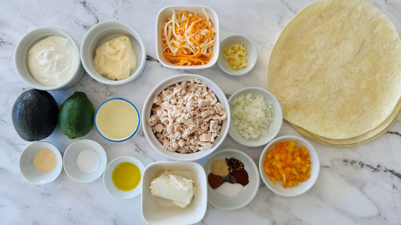 Longhorn Steakhouse Firecracker Chicken Wraps and avocado lime dip ingredients