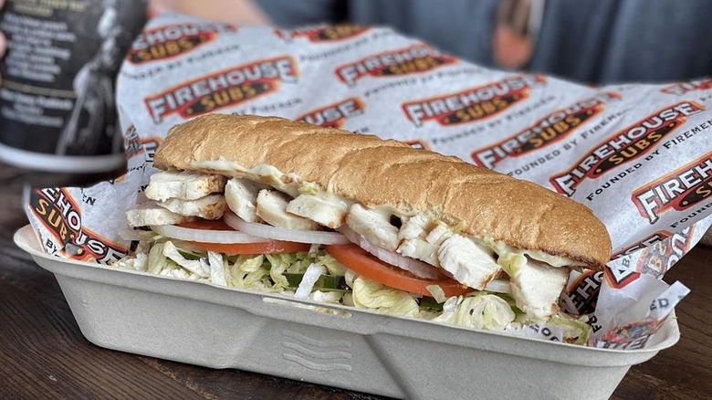 Firehouse Sub sandwich in takeout tray