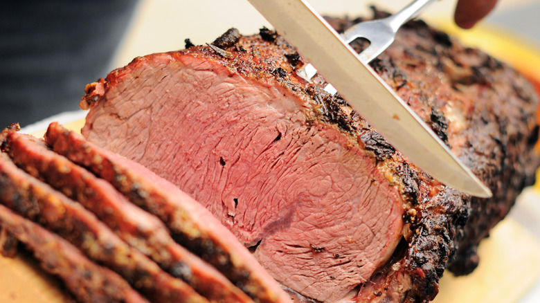 Sliced prime rib roast
