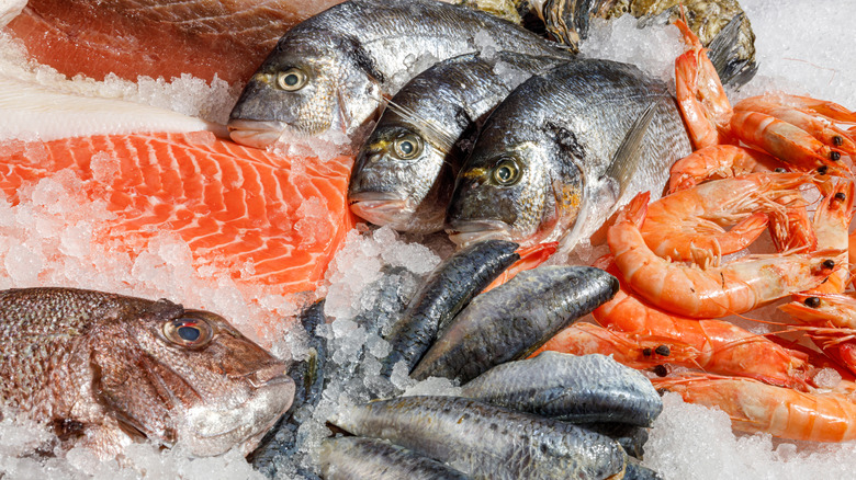 Fresh seafood on ice