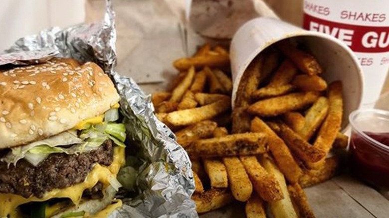 Five Guys burger, fries, and drink