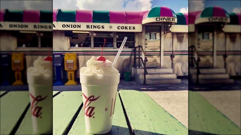 Milkshake with Angel's Dining Car in the background